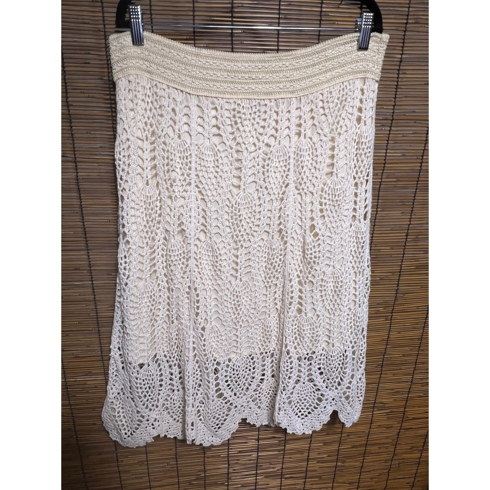 BFA Classics PM Crochet Midi Skirt Cream 100% Cotton Lined Boho Scalloped Hem